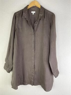Garnet Hill Linen Tunic Shirt Lagenlook Coastal Button Down Brown Size Medium